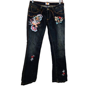 ANTIK DENIM Stretch Embroidered Low Rise Bootcut Jeans Boho S
